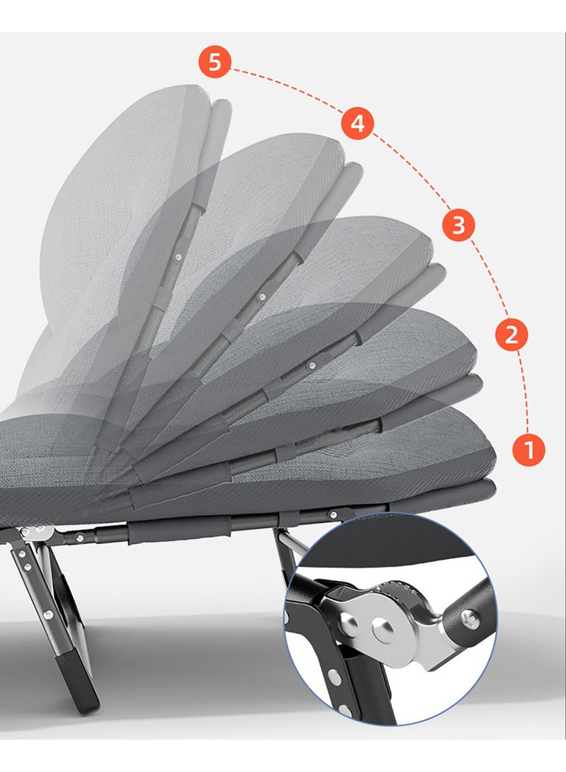 YY-ريشير سرير تخييم قابل للطي محمول مع مرتبة، 66×200 سم، مسند ظهر قابل للتعديل، كرسي استرخاء مكتبي، سرير فردي مريح للاستخدام الخارجي والمنزلي - Image 2